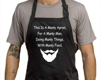 The Manly Man Apron - Summer Time BBQ Chef Black Apron Birthday Present Gift