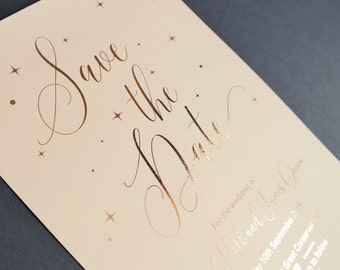 Rose gold foiled | Wedding Save the Date | Pink blush wedding stationery
