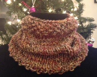 Rust and tan knit cowl
