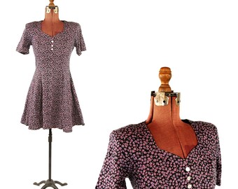 Vintage 1990's Young Edwardian Cotton Baby Doll Grunge Calico Floral Print Dress S