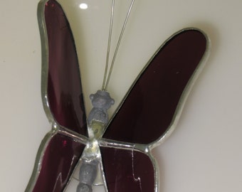 Stained Glass Butterfly Suncatcher with Dark Plum Purple Wings (BUT002)