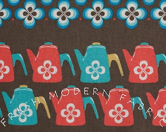 Fat Quarter Ruby Star Shining Teapot Stripe in Brown, Melody Miller for Kokka Fabrics
