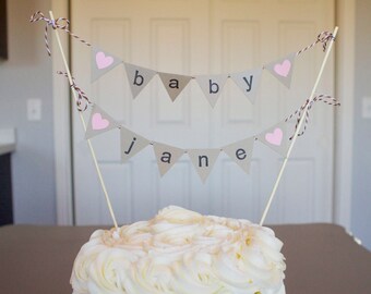 Custom Baby Name Cake Banner, Baby Shower Cake Topper, Baby Shower Cake Bunting Banner, Baby Shower Cake Banner