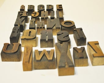 Vintage Wood Type Letterpress Mixed Font Alphabet 26 Letters