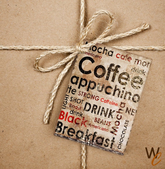 8 Coffee Gift Tags Coffee Cappuccino Typography Handmade