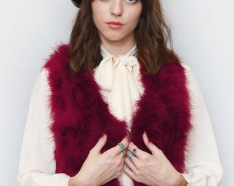 Vintage Style Burgundy Marabou Feather Gilet