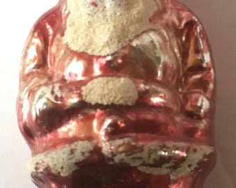Vintage Hot Pink Mica Glass Santa Christmas Ornament