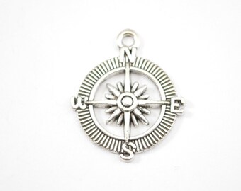 10pcs - Antique Silver Compass Charm #etsy - 30mm x 25mm - Travelling - Bulk - Wholesale - Bracelet Charms- Travel - Jewelry Supplies c7