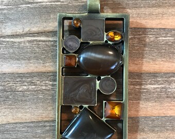 Antique Gold Metal Focal Pendant/Abstract Focal Pendant/architectural Necklace Pendant/INVENTORY REDUCTION SALE