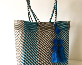 MEXICAN PLASTiC BAG, Oaxaca Handwoven Tote, Beach bag, Market Bag, Made in Oaxaca