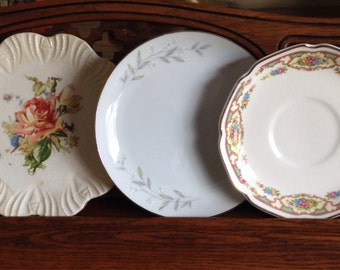 Set of 3 Mismatched Floral China Plates