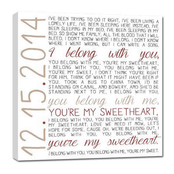 Custom Wedding Song Lyrics Canvas Art Rustic Vintage Style