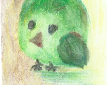 Original ACEO Watercolor Painting - Little Green Bird