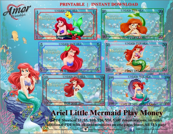 play money little mermaid ariel bonus coloring pages