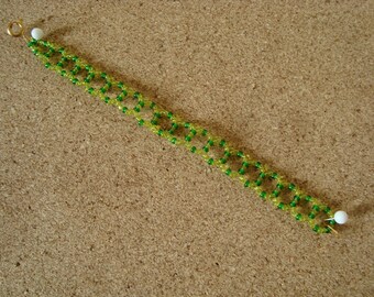 Seed Bead Bracelet in shades of green