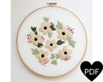 Summer Flowers Embroidery Pattern, PDF Pattern, Flower Hand Embroidery Pattern, Instant Download PDF, Printable Stitching Pattern