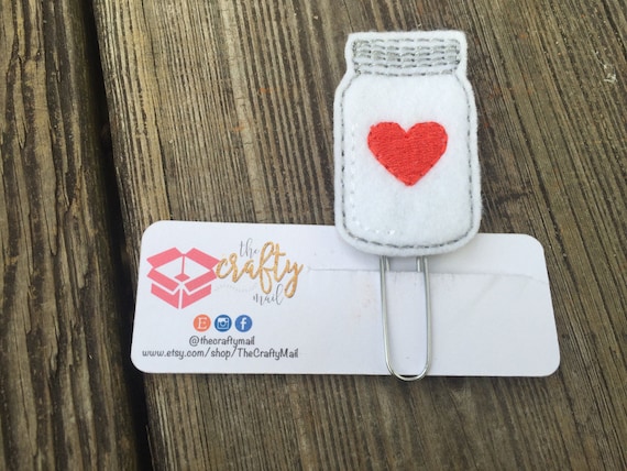 Mason Jar With Heart Clip/Planner Clip/Bookmark. Valentine's planner clips