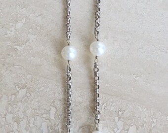 Gorgeous High End Vintage 14k Rolo Chain Pearl Station Choker Necklace Weighing 6 grams 17"