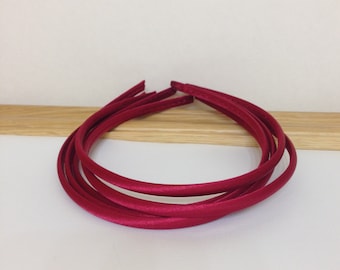 Red Wine Satin Covered Headband set of Five - Red Five Wine Satin Headbands - Wine Satin Covered Hard Headband set of 5 - Wine Hard Headband