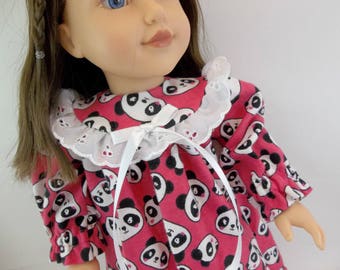 18 inch Doll Sleepwear Flannelette Nightgown Fuchsia with Pandas to fit 18" American Girl Doll