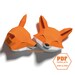 Fox papercraft, 3D animal wall decor, 2 fox head patterns with simple instructions: Download, print, cut, fold and glue! Kids room decor DIY