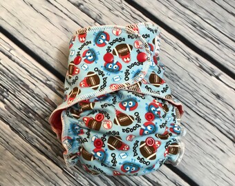 Fitted Cloth Diaper - Stay Dry Liner - Overnight Fitted - Optional Hemp or Bamboo Insert - Football Ooga Boogas