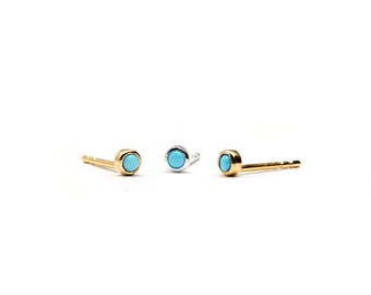 Tiny Turquoise Stud Earrings, Sterling Silver, Gold Plated Post Earrings, Minimalist Studs, Lunaijewelry, Handmade, Gift for Her, STD081TRQ