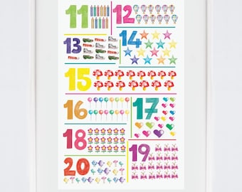 Numbers Educational toys Classroom decor 100 days of school School supplies Learning numbers poster Teachers gifts from students