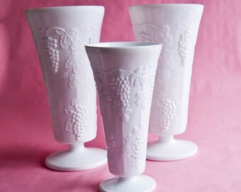 Indiana Glass Harvest Grapes Milk Glass Vase, Choose Size
