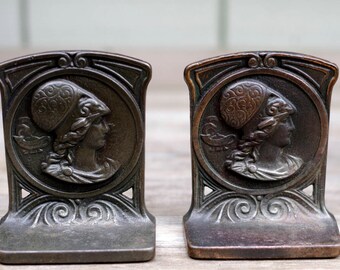 Cast Iron Book Ends, Bookends, Art Nouveau