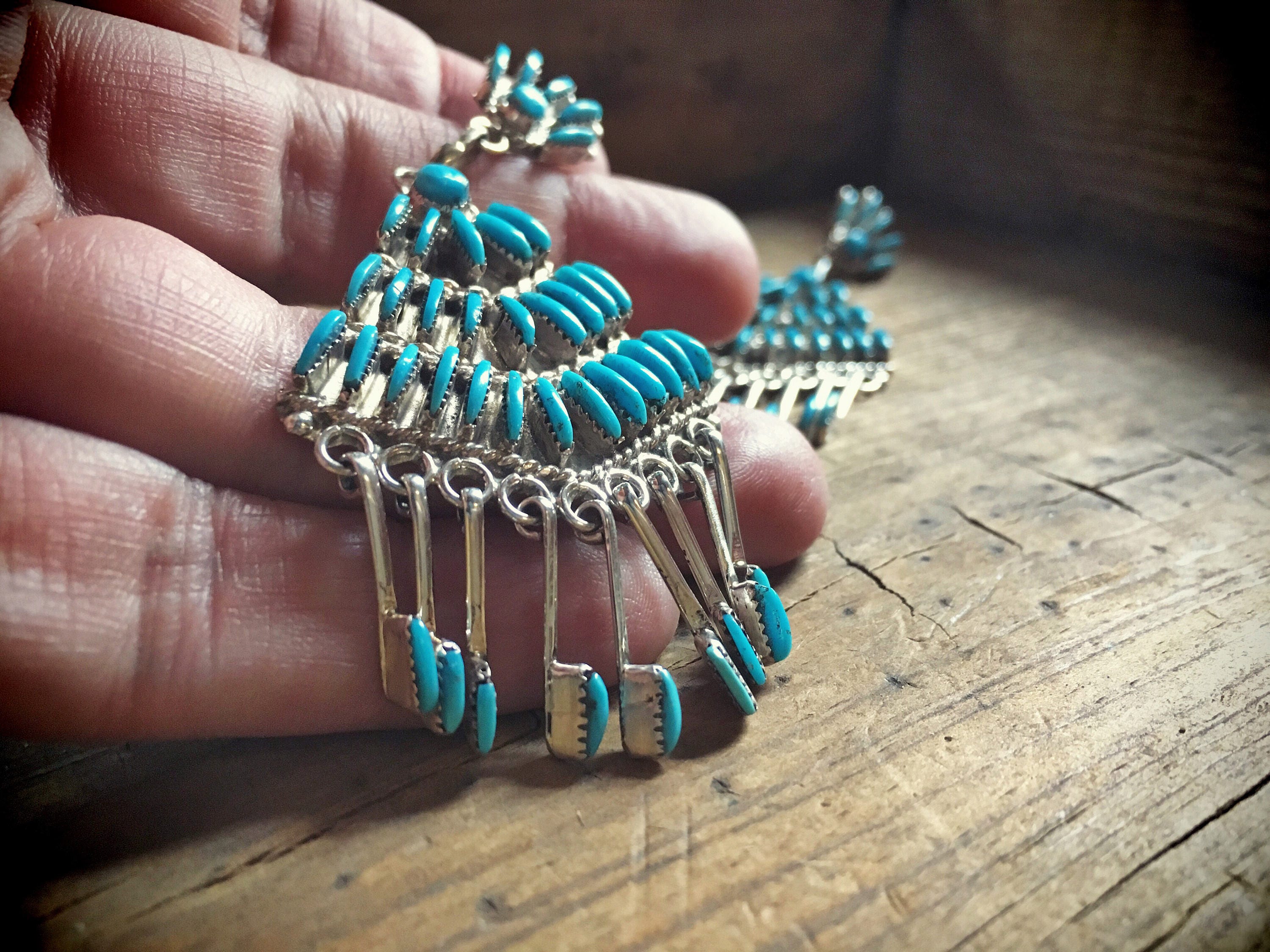 Vintage Needlepoint Chandelier Earrings Turquoise Jewelry Sterling Vintage Needlepoint Chandelier Earrings Turquoise Jewelry Sterling Silver Native American Indian Earring Zuni