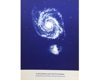 1934 SPIRAL GALAXY PRINT - near the great dipper - original vintage celestial astronomy lithograph print