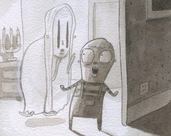 Ghost - Original Watercolor - Mab's Drawlloween Club Day 20