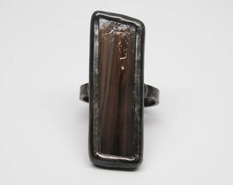 Driftwood - Sterling Silver Stained Glass Ring - Size 8.5