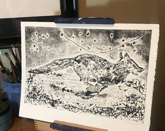 Abstract Fox Collagraph Print