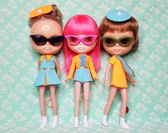 MADE-TO-ORDER Colourburst Collection — retro-style romper, dresses and mini-berets in robin's egg blue and orange — pick your pieces