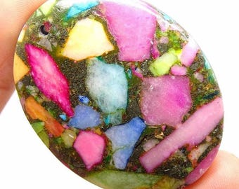 Reconstituted Jasper and pyrite - multicolor dyed - pierced - ref4193