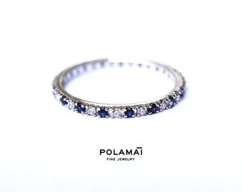 Sapphire and Diamond Eternity Ring . 18k 14k Gold . Half or Full . Stacking Ring . Wedding Band . Blue Sapphire Band . Yellow White Rose