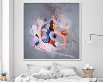 Abstract Art Print, Abstract Painting Print, large art print, grey giclee print with pink, modern wall art, contemporary art by Duealberi