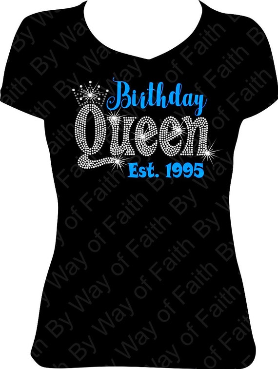 BIRTHDAY QUEEN Bling Rhinestone / Glitter T-Shirt Birthday