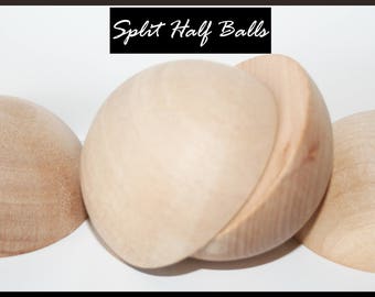 Wood Half Split Balls, Choose Your Size, Round Ball, Dome Ball, Unfinished Ball Half, Ball Split, Half Ball, Wooden Shapes,Round Split Ball