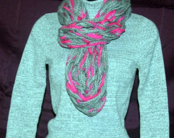 Pink and Gray Infinity Chunky Scarf