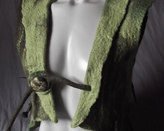 Fae Green, Cropped Bolero Vest ,Handmade Felt, Merino Wool, Small ,OOAK.