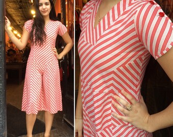 Vintage 1930s Red and White Striped Jumpsuit