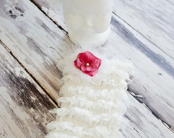 Pink Hydrangea headband with feather embellishments