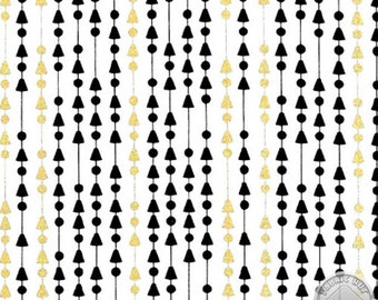 122000136 - Nightfall - Baubles Black and White Cotton Fabric by the Yard Metallic Gold