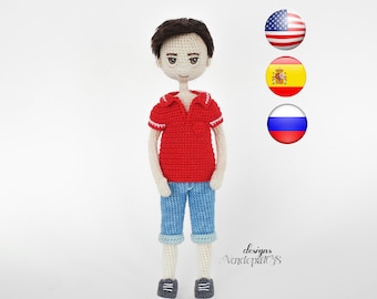 Pattern Doll Boy Steve + Clothes, amigurumi crochet doll boy, crochet doll boy pattern, amugurumi pattern, pdf pattern