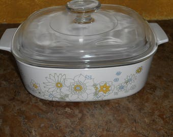 Vintage Corningware 2 Quart Casserole Dish w/Lid-Floral Bouquet