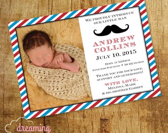 Mustache Baby Boy Birth Announcement