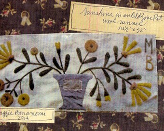Primitive Wool Applique Pattern - Sunshine in an Old Zinc Pot by Maggie Bonanomi